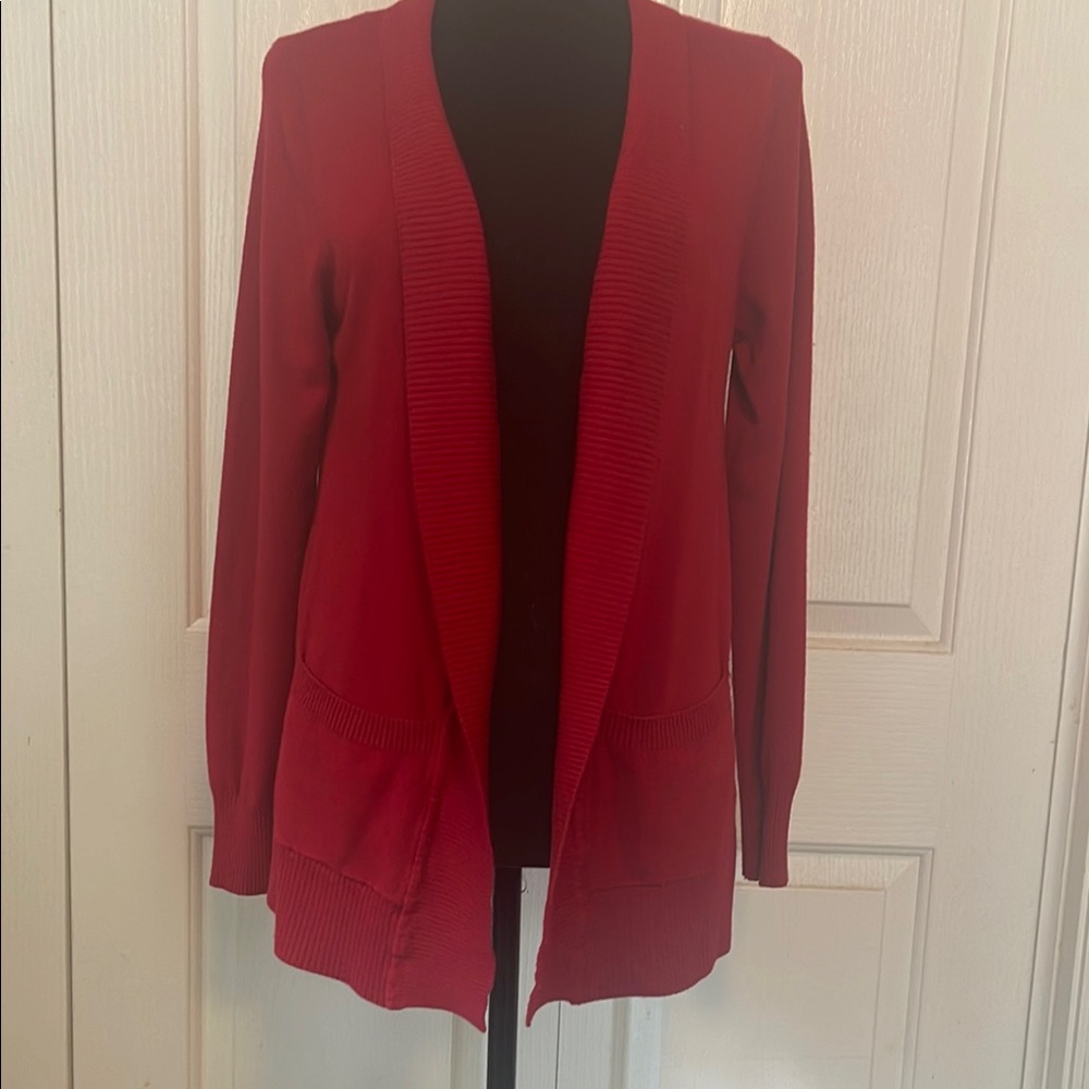 Seven Manor W sz L Red Open Front Cardigan Sweater